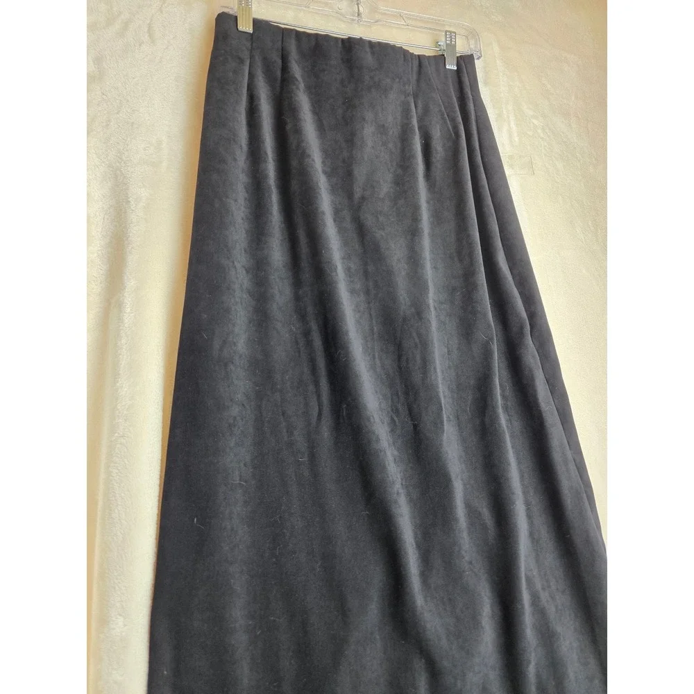 Vintage Wildlife New York Black Velvet Maxi Skirt Size 8 Side‎ Slit Elegant
